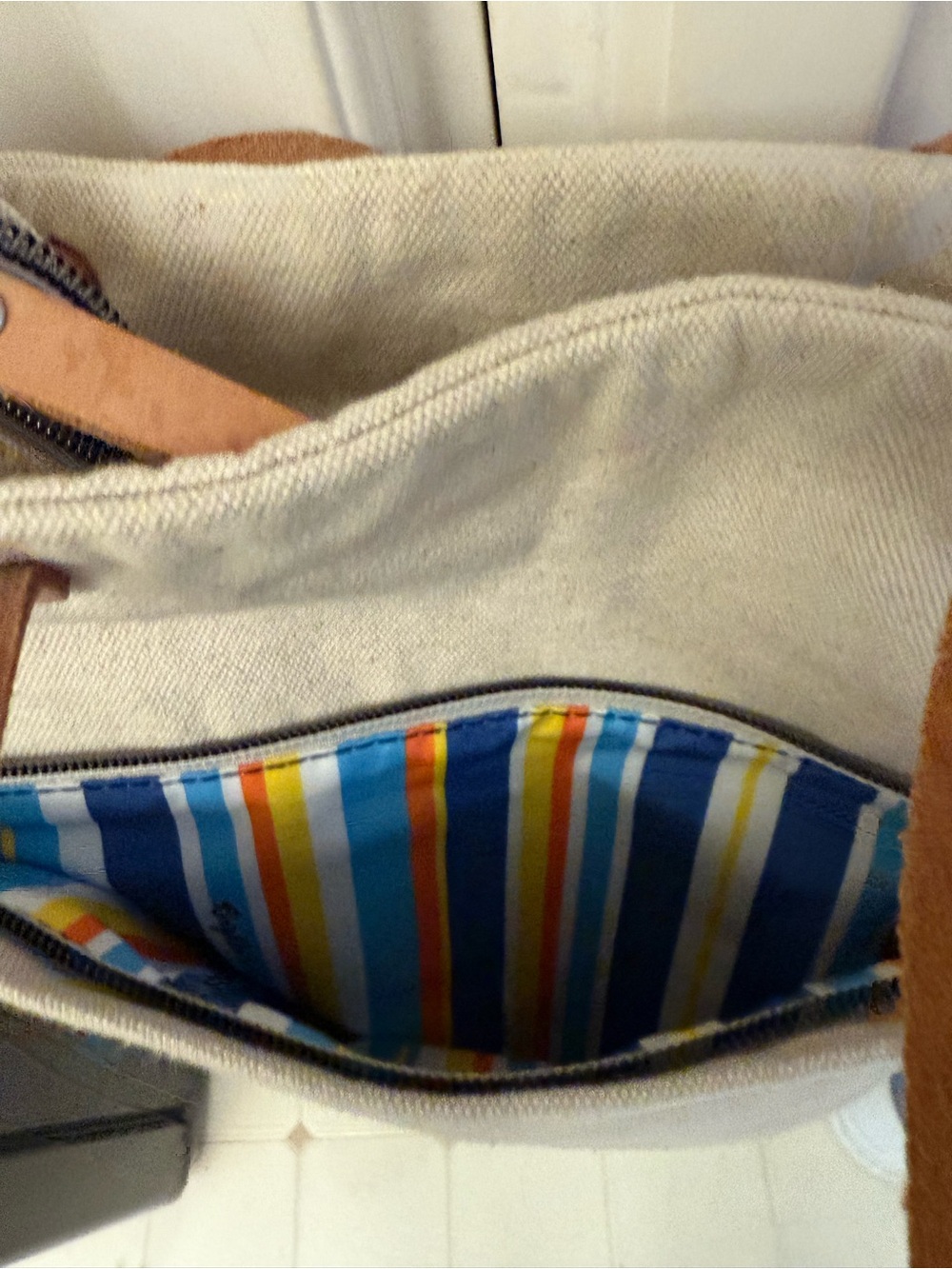 Brighton Cream Canvas Crossbody Bag with Multicolor Embroidered Butterfly - Picture 3 of 4